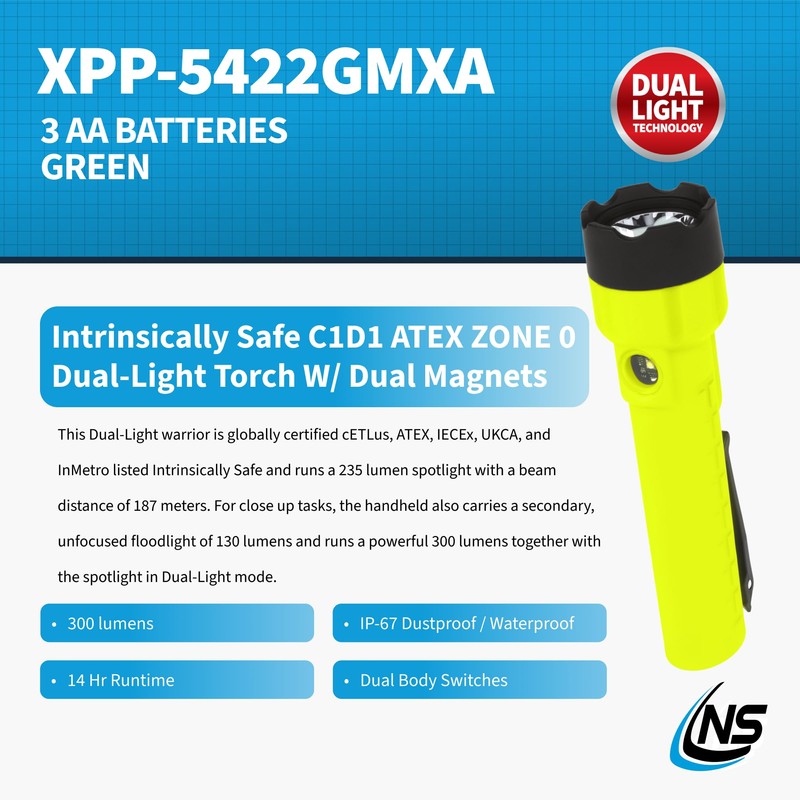 Nightstick XPP-5422GMXA Intrinsically Safe Dual-Light Flashlight w/Magnets - 3 AA