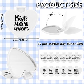 Lineshading 36 Pcs Best Mom Ever Gifts Bulk Inspirational for Women Heart Compact Mirrors Heart Shaped Folding Mini Pocket Mirror for Mama Church Gift Party Favor(White)