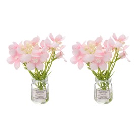 CoCud Mini Flowers Dollhouse in Vase, Silk Plastic Miniature Dollhouse Accessories with Tiny Flower Light Pink - (Applications: for 1:12 1:8 or 1:6 Scale Fairy Micro House) 2-Pieces