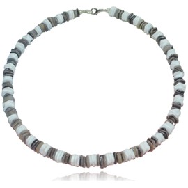 Native Treasure 16" Mens and Womens White Rose and Gray Clam Chips Ark Shells, Tropical Jewelry Summer Beach Surfer Necklace From the Philippines with Lobster Clasp