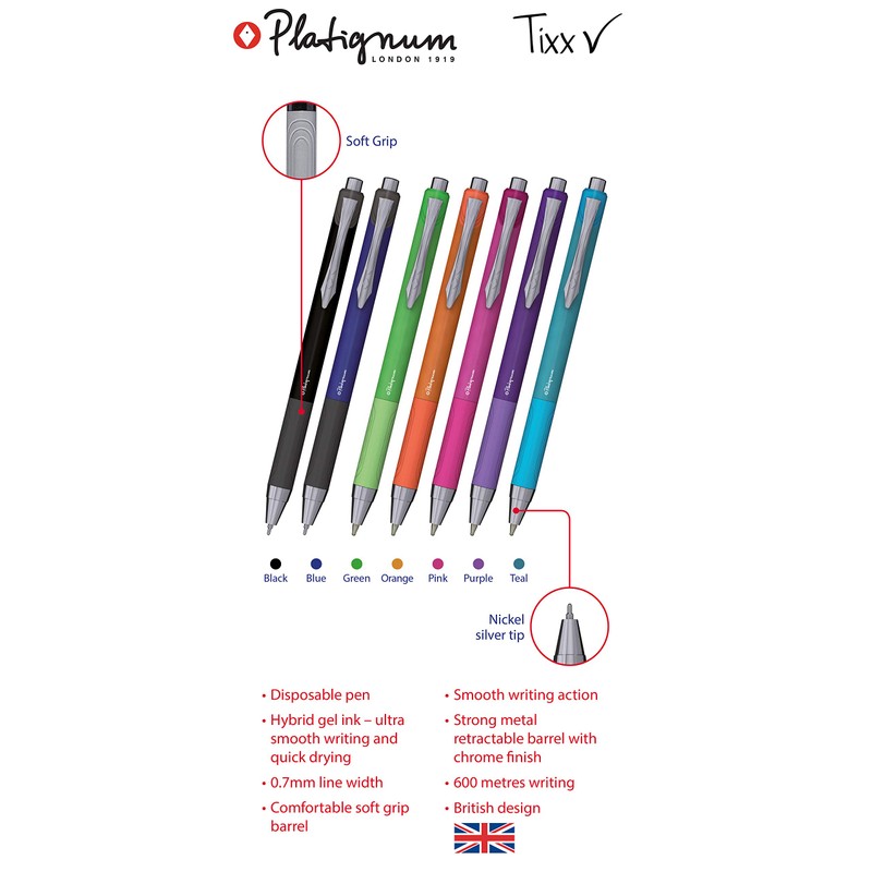 Platignum Tixx Multicoloured Ballpoint Pen [Pack of 3] Soft Grip