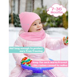 Kiiwah Children's Beanie Hat and Loop Scarf Set, Soft Cotton Warm Knitted Hats and Scarves for Baby Autumn Winter Spring, pink