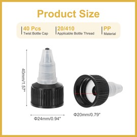 PATIKIL 20/410 Twist Bottle Caps, 40 Pcs Plastic Ribbed Edge Squeeze Bottle Replacement Caps with Foam Gasket for Paint Lids Glue Dispensing, Clear Black