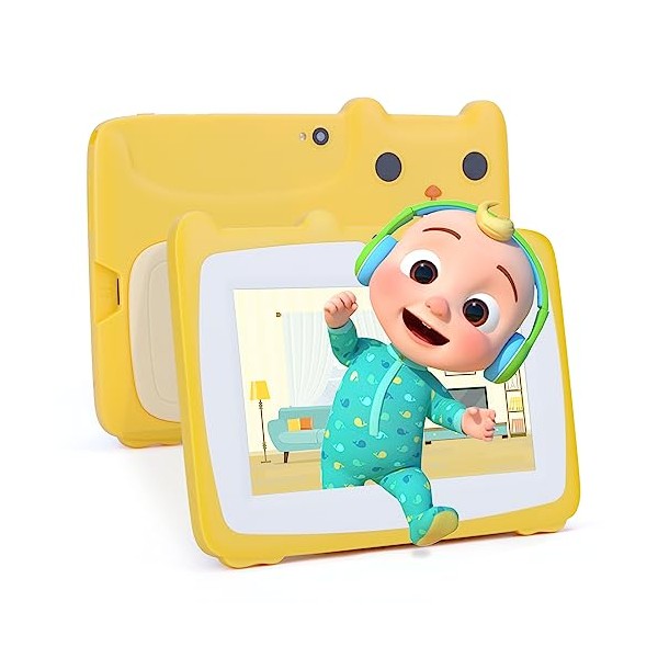C idea 7 inch Tablet for Kids, Android 12 Children's Tablet PC 2GB RAM+32GB ROM HD IPS Safety Eye Protection IWAWA Pre-Installed Shockproof Toddler Case for Kids 3-7 Educational Edition (Yellow