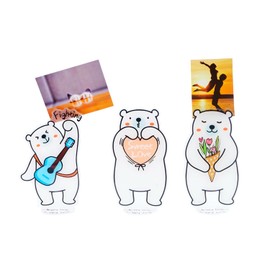 Set of 3 White Bear Polaroid Photo Holder, Table Picture Display Clip Stand for Picture Memo Cards Paper Note Postcards Place Card Display, Home Office Desk Ornaments