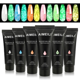 AIMEILI 6 Colours 15 ml Nail Extension Gel Glitter Glow in the Dark Acrylic Nail Extension Builder Nail Gel Set Night Glow Glitter Nail Extension Gel Nail Enhancement Gel Set