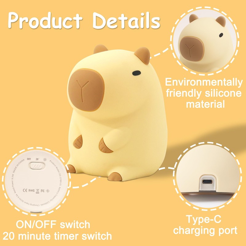 Lampeez Night Light, LED Light, Nursing Light, Capybara, Bedside Lamp,