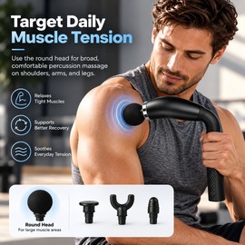 Rechargeable Massage Gun for Muscle Relaxation – Portable Percussion Massager with 4 Heads & Type-C Charging for Home or Travel