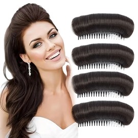 4Pcs Hair Bun Invisible False Hair Clip, Bump It Up Volume Hair Base Fluffy Hair Pad Styling Insert Tool, Princess Styling Volume Increased Pads Hair Accessories for Women (Black brown)