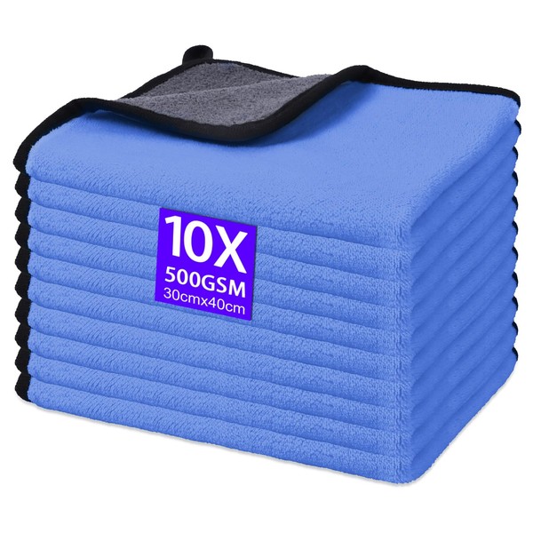 Gucass Pack of 10 Microfibre Car Cloths, 500 GSM Polishing
