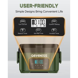 Geveniss Cordless Electric Lunch Box for Adults – Battery-Powered Heated Lunch Box Food Warmer with 1.1L Stainless Steel Container, Timer Function, Leakproof, Portable for Work, Travel, Office