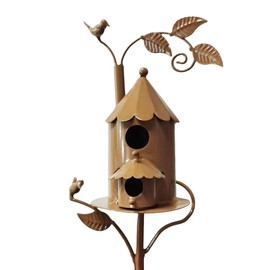 AIMALL Outdoor Iron Birdhouse Garden Stakes | Weather-Resistant Metal Bird House Decorations | Rustic Plug-in Garden Ornaments | Set of 5 Unique Designs