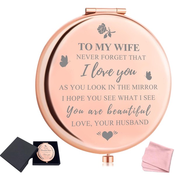Gift for Wife, Romantic I Love You Gift Women Compact Mirror Rose Gold Handbag Mirror Small Compact Mirror for Birthday Wedding Anniversary Valentine's Day Mother's Day Christmas