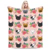 Cute French Bulldog Blanket Floral Dog Soft Cozy Flannel Throw