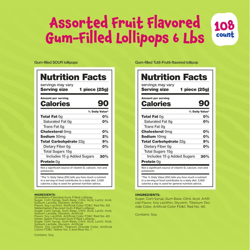Fruit Lollipops - 6 Pound Bulk Box (About 108 Count)