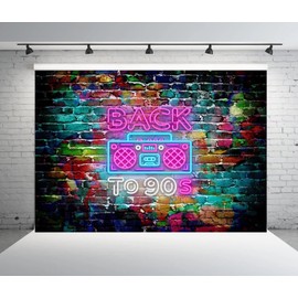 CORFOTO 7x5ft Back to 90's Backdrop 90s Retro Brick Wall Party Banner Colorful Disco 90's Backdrop Graffti Hip Hop Music Disco Retro 90s Background 80S 90S Theme Party Banner Decorations Photobooth