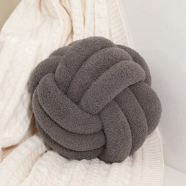 ZAKUN Knot Pillow Balls, Round Ball Pillows Decorative Throw Pillows, Soft Plush Knotted Pillows Home Decoration for Sofa Bed Couch Handmade Knotted Ball Throw Pillow Cushion - Dark Grey 10.6 inch
