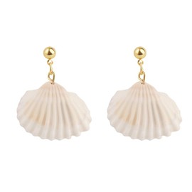 AMOR SPES Natural Sea Shell Gold Pearl Drop Earrings Dangle Earrings for Women Girls Beach Jewelry (A)