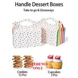 Happyhiram 25 Pcs Favor Boxes for Kids Birthday Box, Polka Dot and Striped Colorful Goodie Treat Boxes with Handles 6" Gable Candy Boxes Paper Gift Boxes for Kids Party Decorations and Supplies