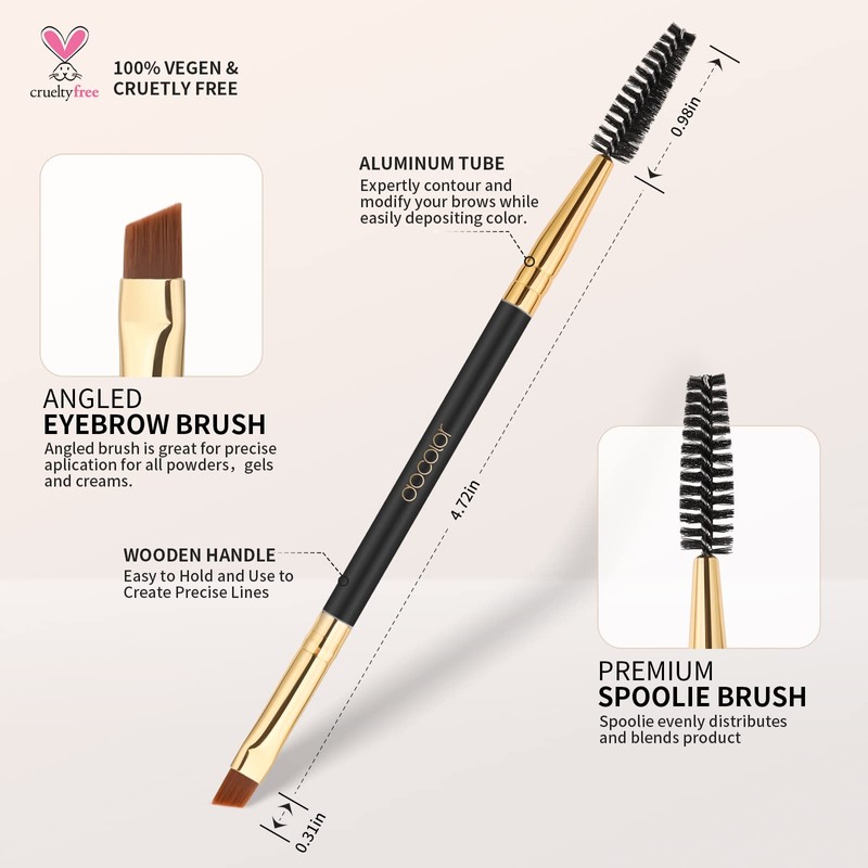 Docolor Eyebrow Brush Duo, Professional Angled Eye Brow Brush and