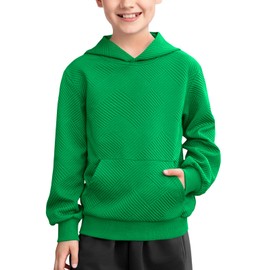 Haloumoning Boys Fashion Texture Hoodies Kids Hooded Long Sleeve Pullover Sweatshirts with Pocket 5-14 years Green