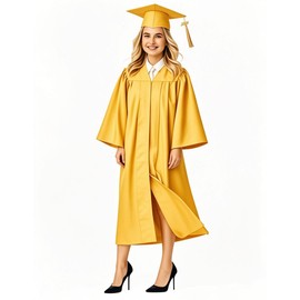 GradPlaza Matte Graduation Cap and Gown 2025 Tassel Year Set for Middle High College School Adult Gold Size 48 Robe