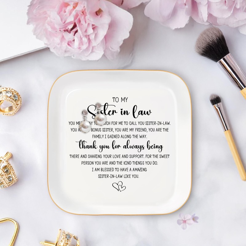 MQPPKJ Sister in Law Gifts from Sister Ceramic Jewelry Tray,