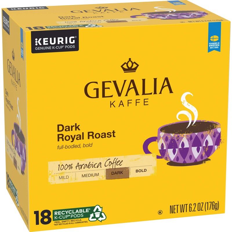 GEVALIA Dark Royal Roast Coffee, K-CUP Pods, 18 count (Pack