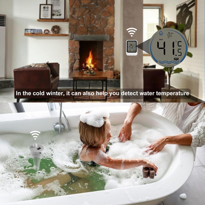 Wireless Pool Thermometer, IP68 Waterproof, 50 m Range (80-120 m