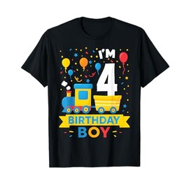 Four 4yr 4th Kids Boys Girls Train Birthday Boy 4 Years Old T-Shirt