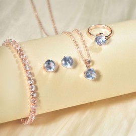 Auriselle Women's Jewellery Set Rhinestone Earrings Necklace Bracelet Ring Classic 4 Pieces Women Jewellery with Cubic Zirconia Wedding Gifts for Ladies, Alloy Steel, No Gemstone