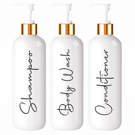 Seifenspender für Bad | Set mit 3 Dosen für Shampoo und Conditioner 500 ml mit goldenem Touch | Dieser Seifenspender in Weiß ist elegant und wertet den Stil Ihres Hauses auf
