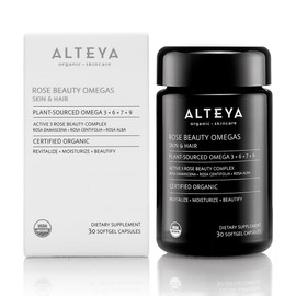 Alteya Bio Rose Beauty Omegas - Omega Vegetable 3+6+7+9 Fatty Acids + Antioxidant Complex with Two Roses (30 Soft Capsules) - USDA Organic Certified - Skin & Hair