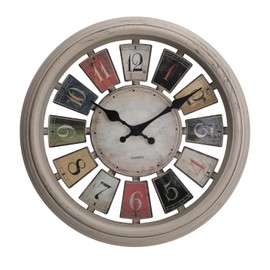 NUOVO Living Room Large Wall Clock, Retro White Wall Clock, Indoor and Outdoor Quiet and Non-Ticking Coloured Arabic Numeral Wall Clock, Bedroom and Kitchen Clock (14 Inches)