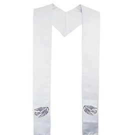 White Clergy Stole with Embroidered Dove of Peace Symbol [MADE IN USA] | 100% Polyester Pastor or Clergy Sash, Stole, or Scarf for Ministers, Priests, & Weddings | 80” Long
