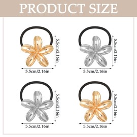 4pcs Flower Metal Hair Ties Ponytail Holders for Women Girls - Elegant Y2K Bohemian Style Gold And Silver Flower Designs Hair Ties No Damage Ponytails and Daily or Special Occasion Hairstyles
