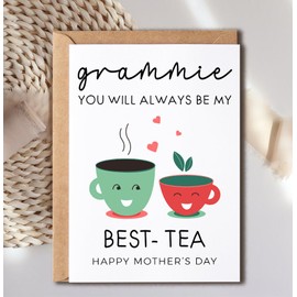 HKDesignGift Cute And Funny Best-Tea Card For Grammie - Mother's Day Card - Happy Mothers Day Card - Mothers Day Card With Illustration - Card For Mum Day - Card For Grammie