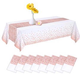 Chepula Disposable Tablecloth, Waterproof Birthday Tablecloths, Rectangular, Suitable for Party, Children’s Birthday, Wedding, Christmas, 137 x 274 cm, White and Rose Gold, Pack of 8