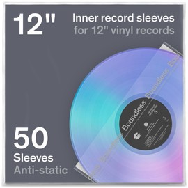 Boundless Audio Vinyl Record Sleeves - 50 x Premium Vinyl Inner Sleeves with Anti-Static Rice Paper & HDPE - Archival 3-Layer Record Covers for 12" LPs - Acid-Free Polylined Album Covers for Storage