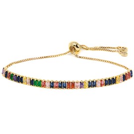 by you Women Fashion Cubic Zirconia Charm Tennis Adjustable Pull String Bracelet Gold Silver Color (Multi Rectangle 4mm - Gold)