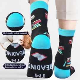Dekzked Book Lover Gifts for Women Men, Funny Reading Stocking Stuffers for Book Lovers Readers, Crazy Book Reading Socks for Teen Girls Boys (UK, Alpha, One Size, Regular, Regular, Lake Blue)