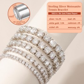 ReyFolop Moissanite Tennis Bracelet 3mm-5mm D Color VVS1 Round Cut Diamond 18K White Gold Plated 925 Sterling Silver Unisex 7.0 inches