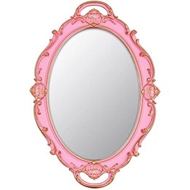 Vintage Small Mirror 14.5 x 10 inch Oval Pink Wall Mirror