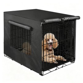 Akinerri Dog Crate Cover with Mesh Window, Double Door Waterproof Pet Kennel Cover, Durable 600D Polyester Protective Cage Cover for 36 Inch Dog Crate - Black