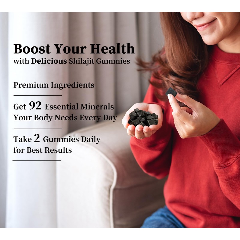 DLNIA Shilajit Gummies with Ashwagandha, Turmeric - Organic, Zero Sugar