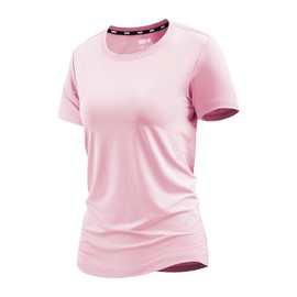 MIER Womens Crew Neck Running T-Shirts Dry Fit Soft Athletic Tee Shirt Tops for Workout Yoga Gym Excecise, Light Pink XL