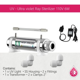 Max Water Flow Ultraviolet UV Light 6W Water Filter Reverse Osmosis, Stainless Steel Housing