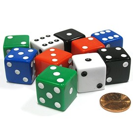 Koplow Games Set of 10 Large Six Sided Square Opaque 19mm D6 Dice - 2 Ea of 5 Assorted Colors