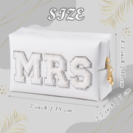 Belanttega Bride MRS Patch Cosmetic Bag Bridal Gifts MRS Letter Makeup Bag Small Toiletry Kit PU Leather Portable Waterproof Shower Pouch Bridal Wedding Bridesmaid Engagement Gifts (Silver)