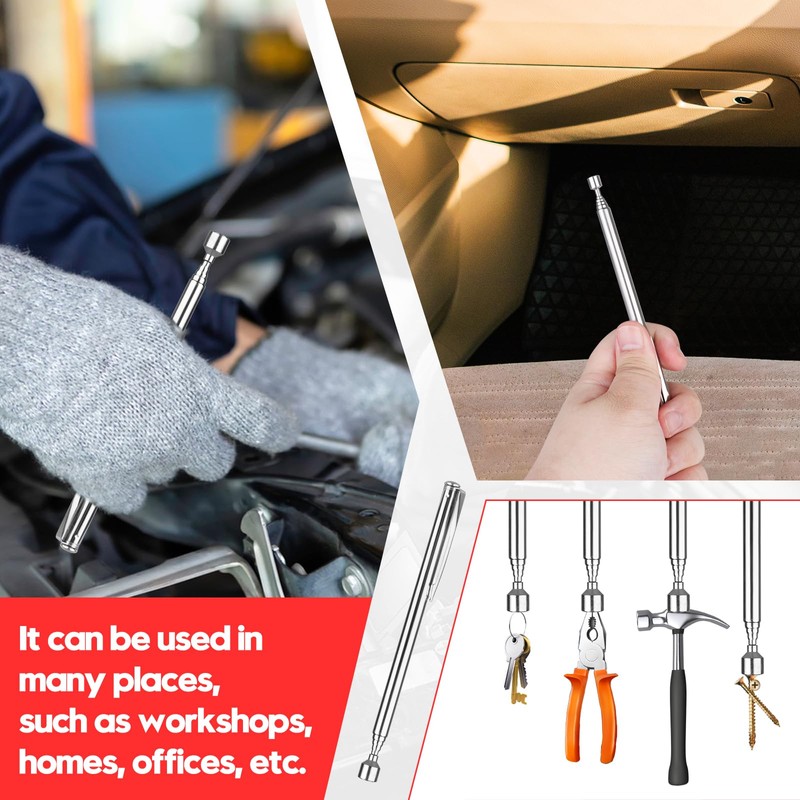 3 Pack Telescoping Magnet Pick-up Tool Set, Non-Slip Extendable Magnetic